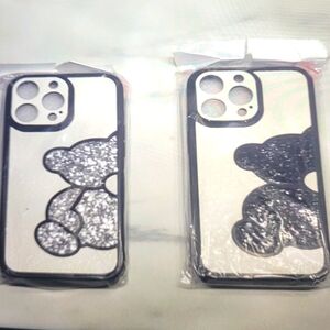 Cute Korean glitter bear leather soft iPhone 14 pro.